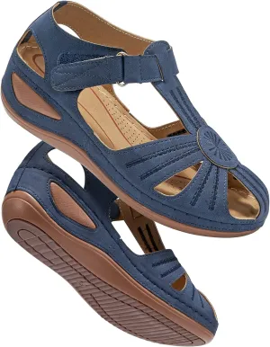 DUOYANGJIASHA Womens Sandals Dressy Summer Beach Bohemia Ankle Strap Causal Comfortable Closed Toe Wedge Shoes for Outdoor