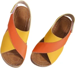 DYJAGYO Women's Sandals 2024, Thick Sole Sandals, Colour Block Slope Heel Sandals, Orthopedic Sandals, Beach Sandals