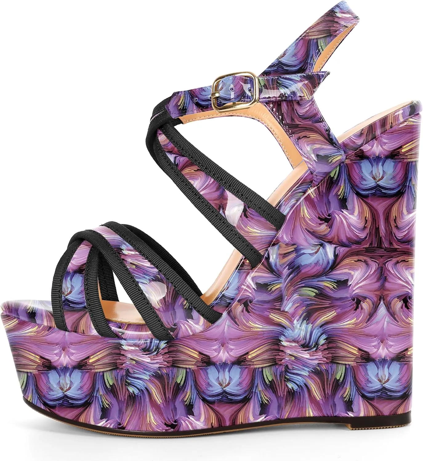 Eldof Women's Wedge Platform Sandals Open Toe Ankle Cross Strap High Heels 6 Inches Party Wedding