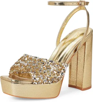 Elisabet Tang 4IN rhinstone square toe platform strappy chunky block dressy heeled sandals sparkly Lizard pattern leather heels for evening prom
