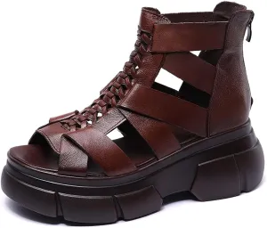 Ephirebra Women's Platform Wedge High Top Gladiator Sandal Adjustable Zipper with Buckle Open Toe Caged Roman Sandals Breathable Round Toe Casual Wedge Heel Dress Shoes