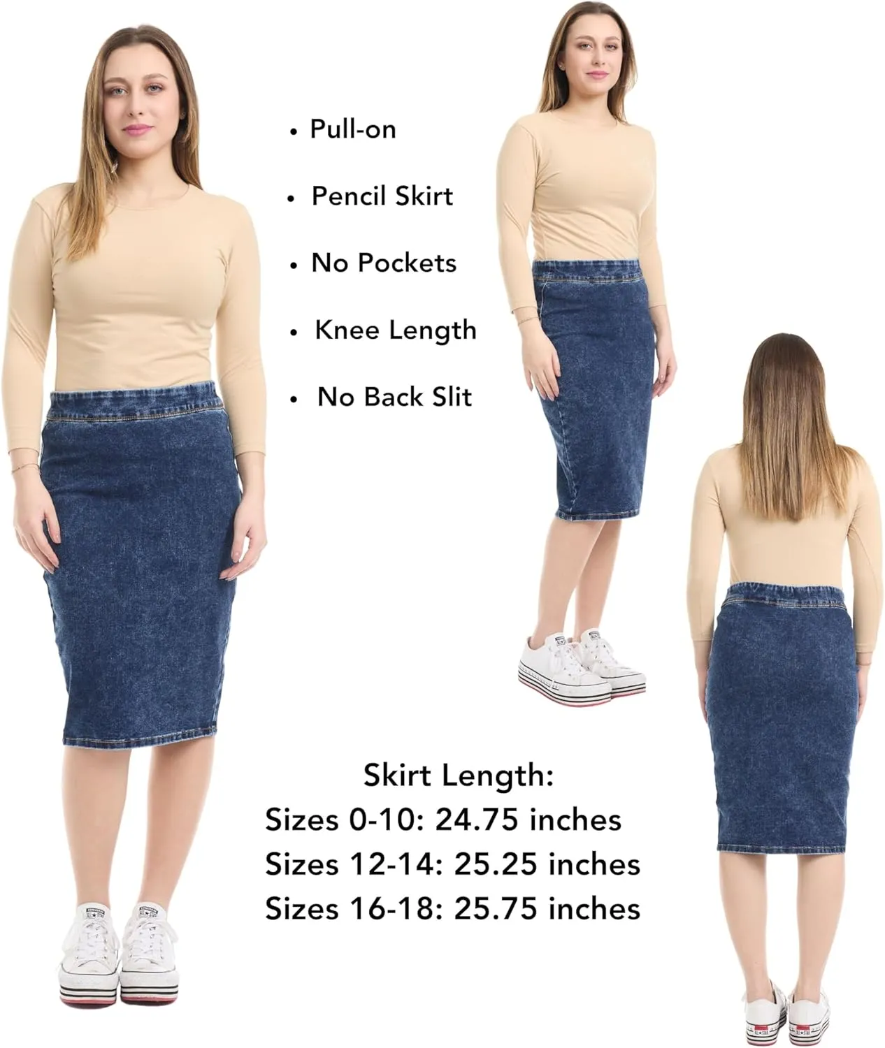 ESTEEZ Womens Jean Pencil Skirt - Pull-On - 4 Way Stretch Denim 'Venice'