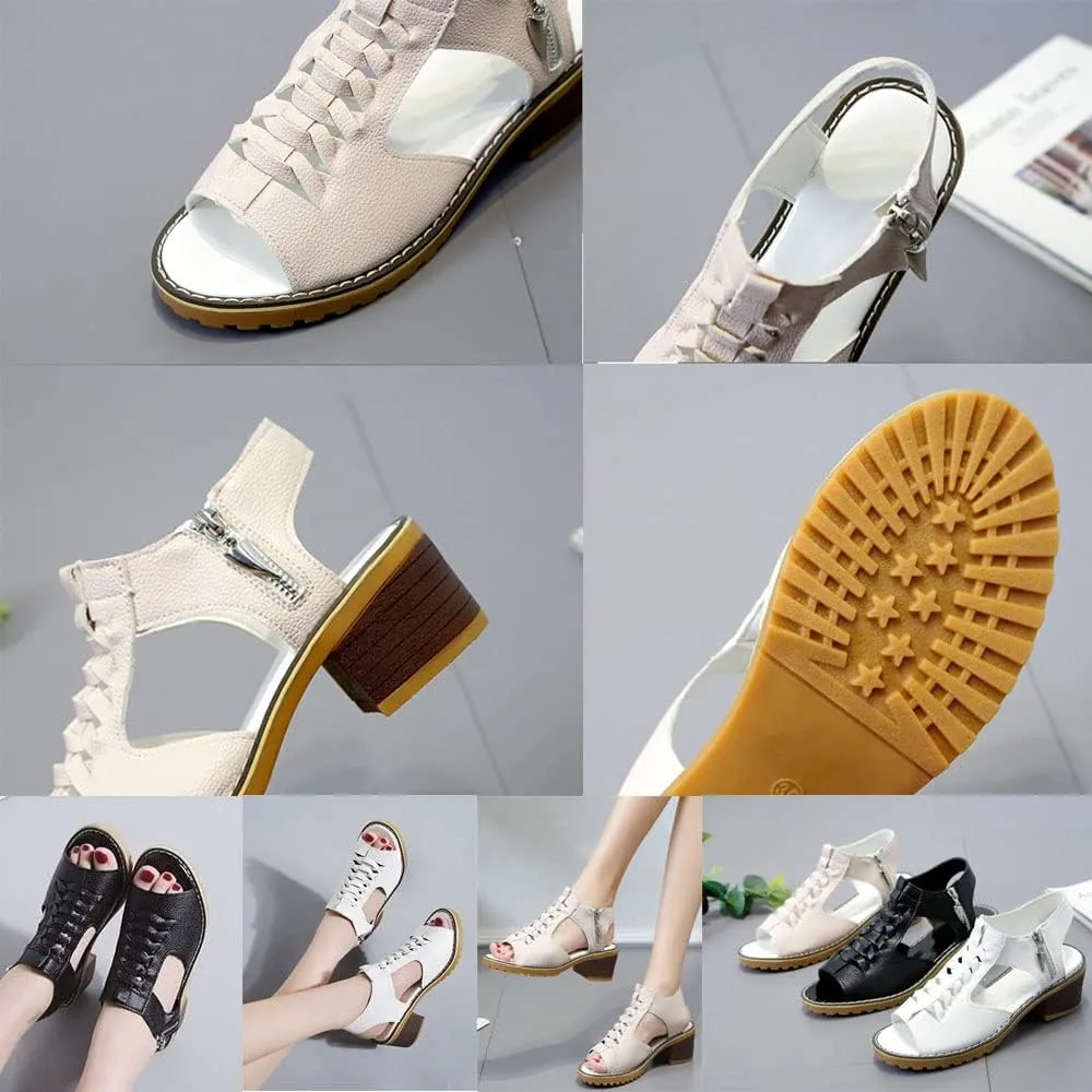 FETNHU Libiyi Peep Toe Cutout Zipper Chunky Heeled Sandals, Women's Shoeshome Comfy Orthotic Sandals, Breathable Fish Mouth Outdoor Casual Beach High Heels Sandal
