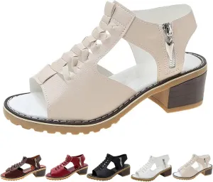 FETNHU Libiyi Peep Toe Cutout Zipper Chunky Heeled Sandals, Women's Shoeshome Comfy Orthotic Sandals, Breathable Fish Mouth Outdoor Casual Beach High Heels Sandal