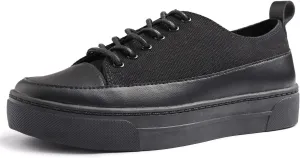 FEVERSOLE Women's Canvas Vegan Leather Lightweight Platform Lace-Up Street Sneakers Black Canvas PU Platform Size 8.5 M US