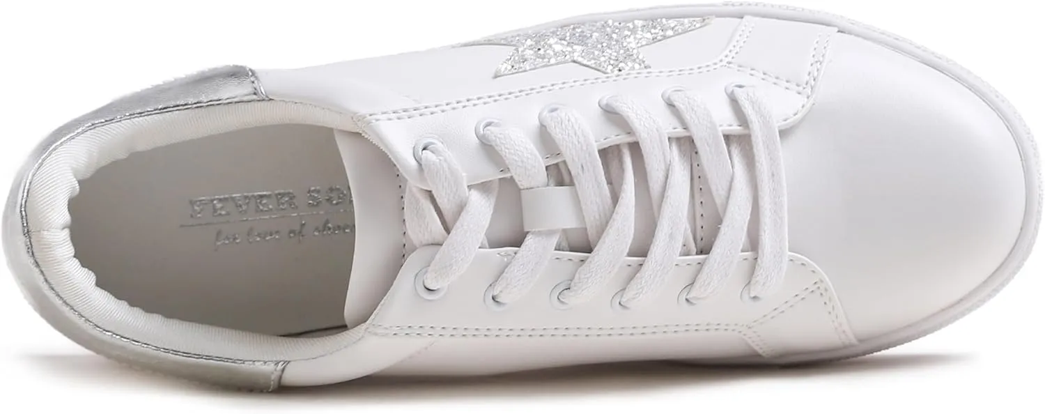FEVERSOLE Women's Featured PU Leather Colorful Lace Up Sneaker