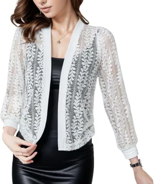 FindThy Women’s Open Front Lace Cardigan Long Sleeve Floral Crochet Summer Shrug Cover Ups