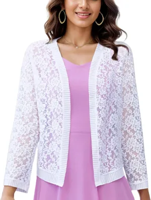 FindThy Women’s Open Front Lace Cardigan Long Sleeve Floral Crochet Summer Shrug Cover Ups