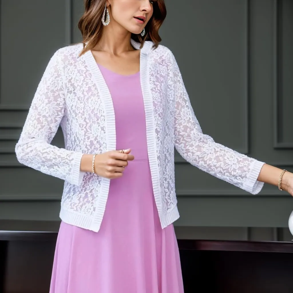 FindThy Women’s Open Front Lace Cardigan Long Sleeve Floral Crochet Summer Shrug Cover Ups
