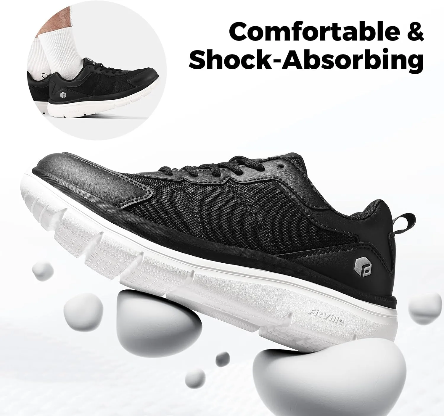 FitVille Men's Walking Shoes Wide Width Lightweight Comfortable Sneakers Max Cushioning Shoes for Plantar Fasciitis Relief