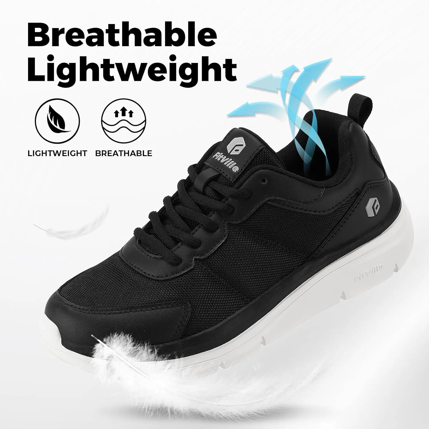 FitVille Men's Walking Shoes Wide Width Lightweight Comfortable Sneakers Max Cushioning Shoes for Plantar Fasciitis Relief