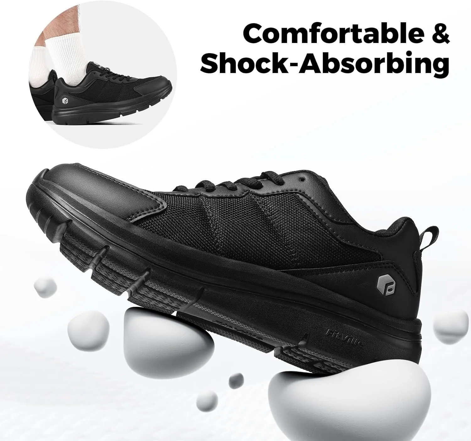 FitVille Men's Walking Shoes Wide Width Lightweight Comfortable Sneakers Max Cushioning Shoes for Plantar Fasciitis Relief