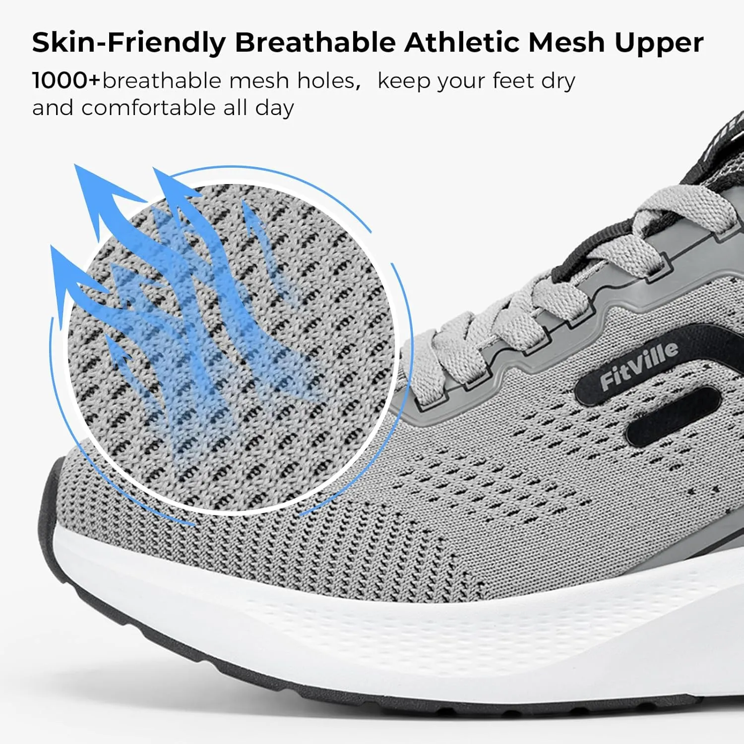 FitVille Wide Sneakers for Men Walking Shoes Wide Width Cushion Road Running Shoe Orthopedic Tennis Shoes Arch Support for Plantar Fasciitis Relief