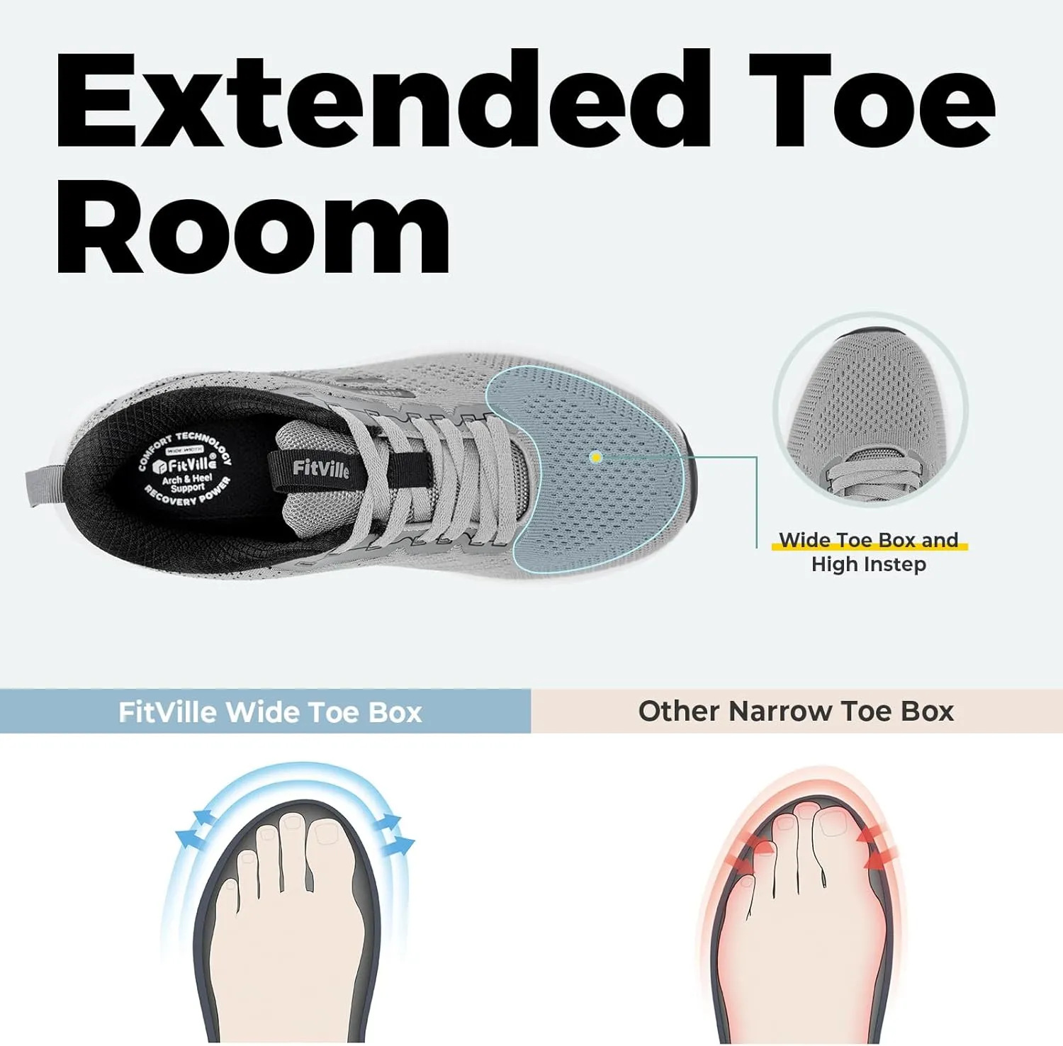 FitVille Wide Sneakers for Men Walking Shoes Wide Width Cushion Road Running Shoe Orthopedic Tennis Shoes Arch Support for Plantar Fasciitis Relief