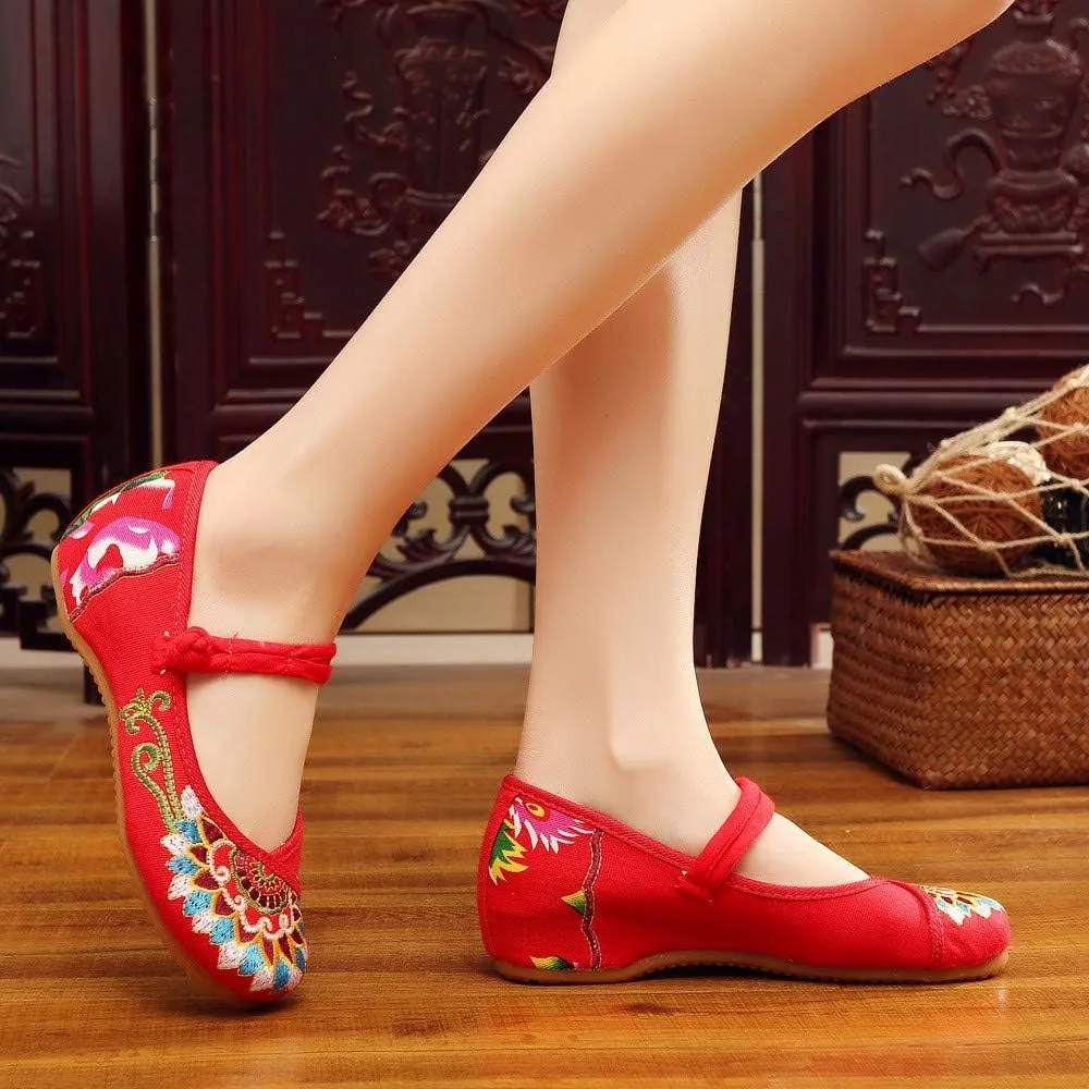 Floral Handmade Embroidered Shoes for Women Comfortable Loafer Black Casual Round Toe Mary Jane Ballet Flats Shoes