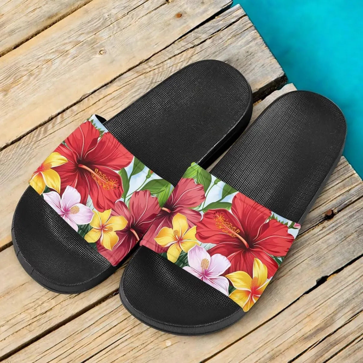 Flower Print Sandals for Women Slide Sandals Casual Lightweight Non Slip Summer Slippers