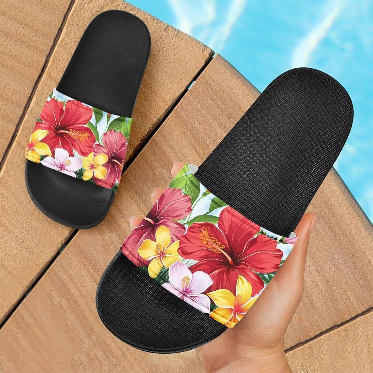 Flower Print Sandals for Women Slide Sandals Casual Lightweight Non Slip Summer Slippers