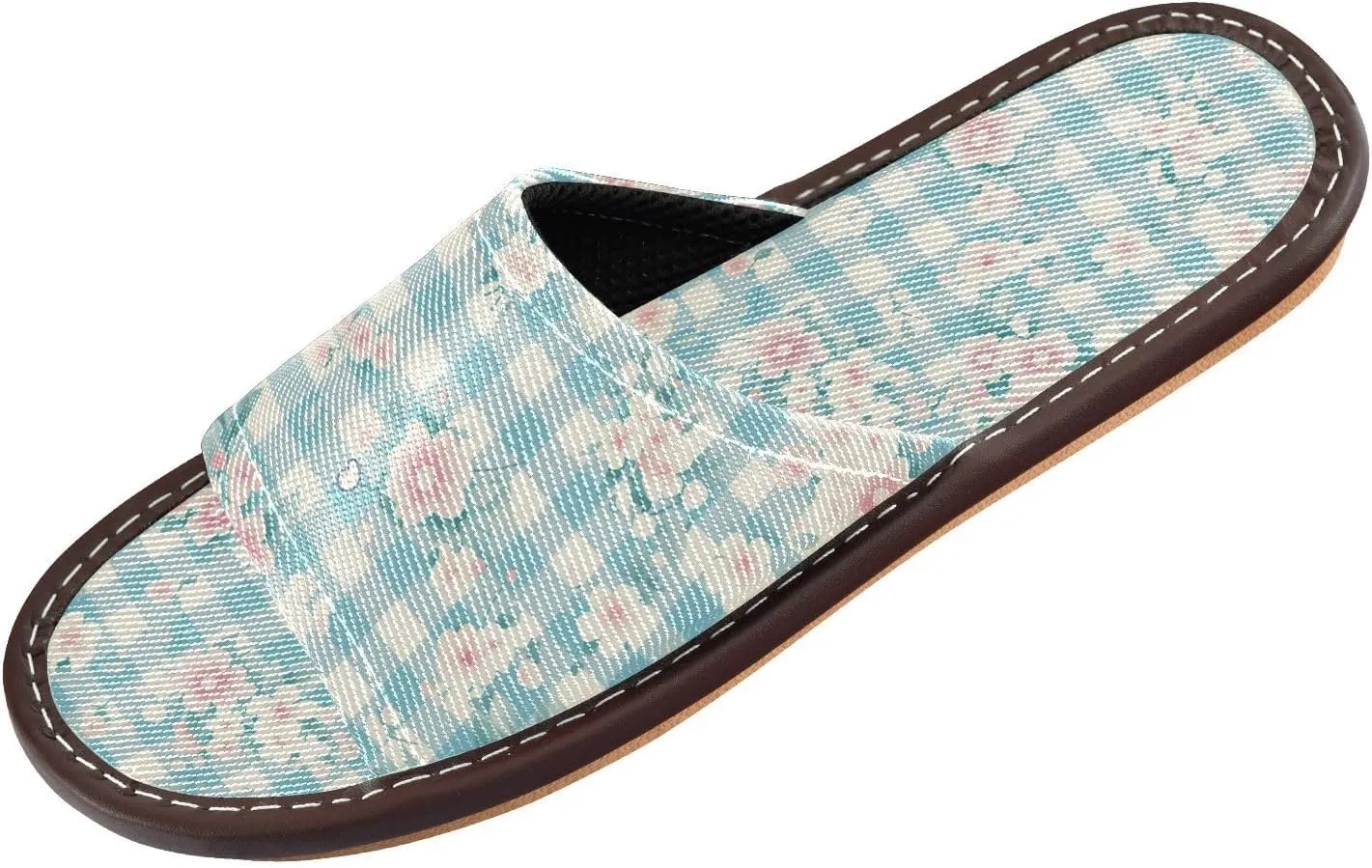 Flowers Light Blue Ginghams Men Women Casual Shower Slippers Summer Slides Sandals for Home Outdoor Travel