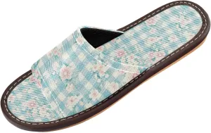 Flowers Light Blue Ginghams Men Women Casual Shower Slippers Summer Slides Sandals for Home Outdoor Travel