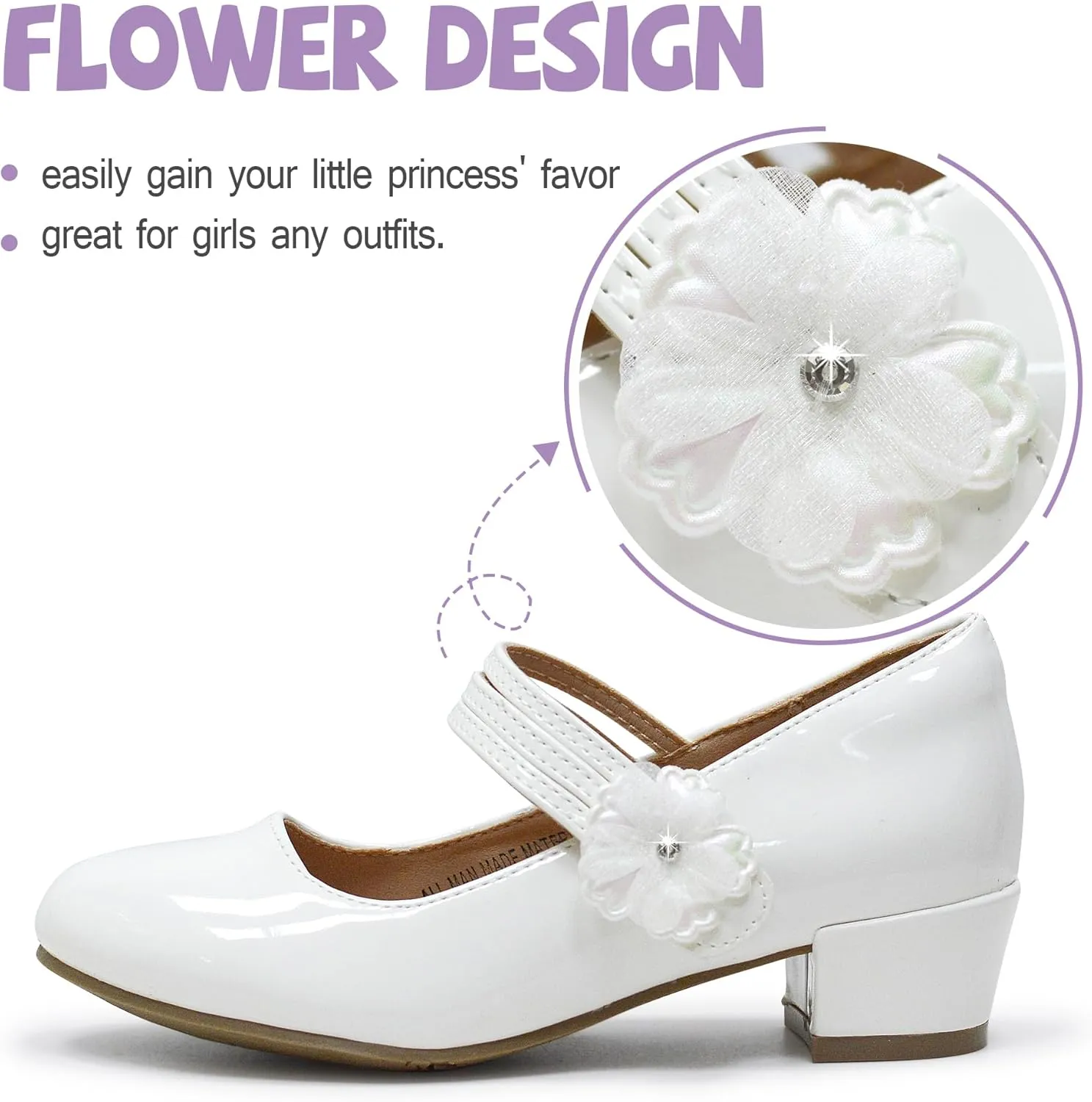 FLYFUPPY Girls Dress Shoes Mary Jane Shoes for Girls Hook and Loop Flower Girl Shoes Flats Pincess Shoes for Little/Big Kids