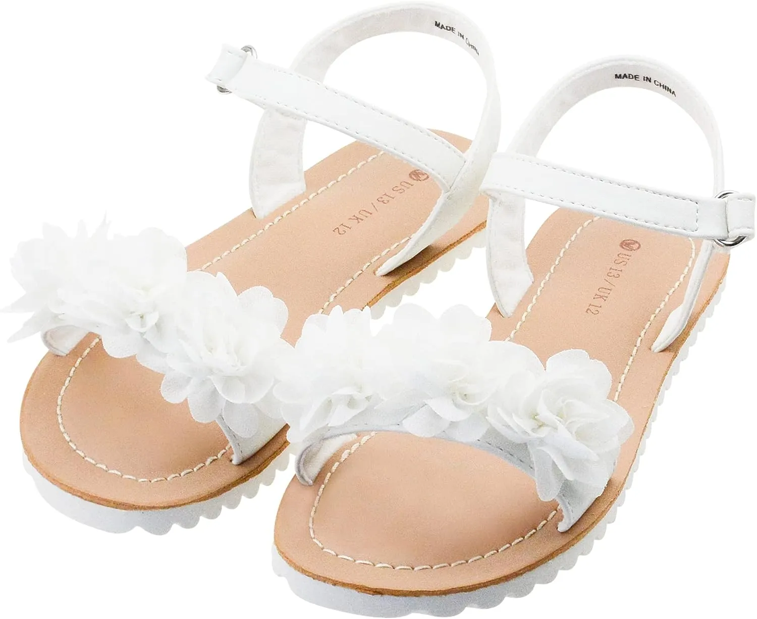 FLYFUPPY White Sandals for Girls Breathable Open Toe Wedding Flower Sandals with Rubber Sole, Indoor Outdoor Beautiful Summer Shoes (Little/Big Kids)