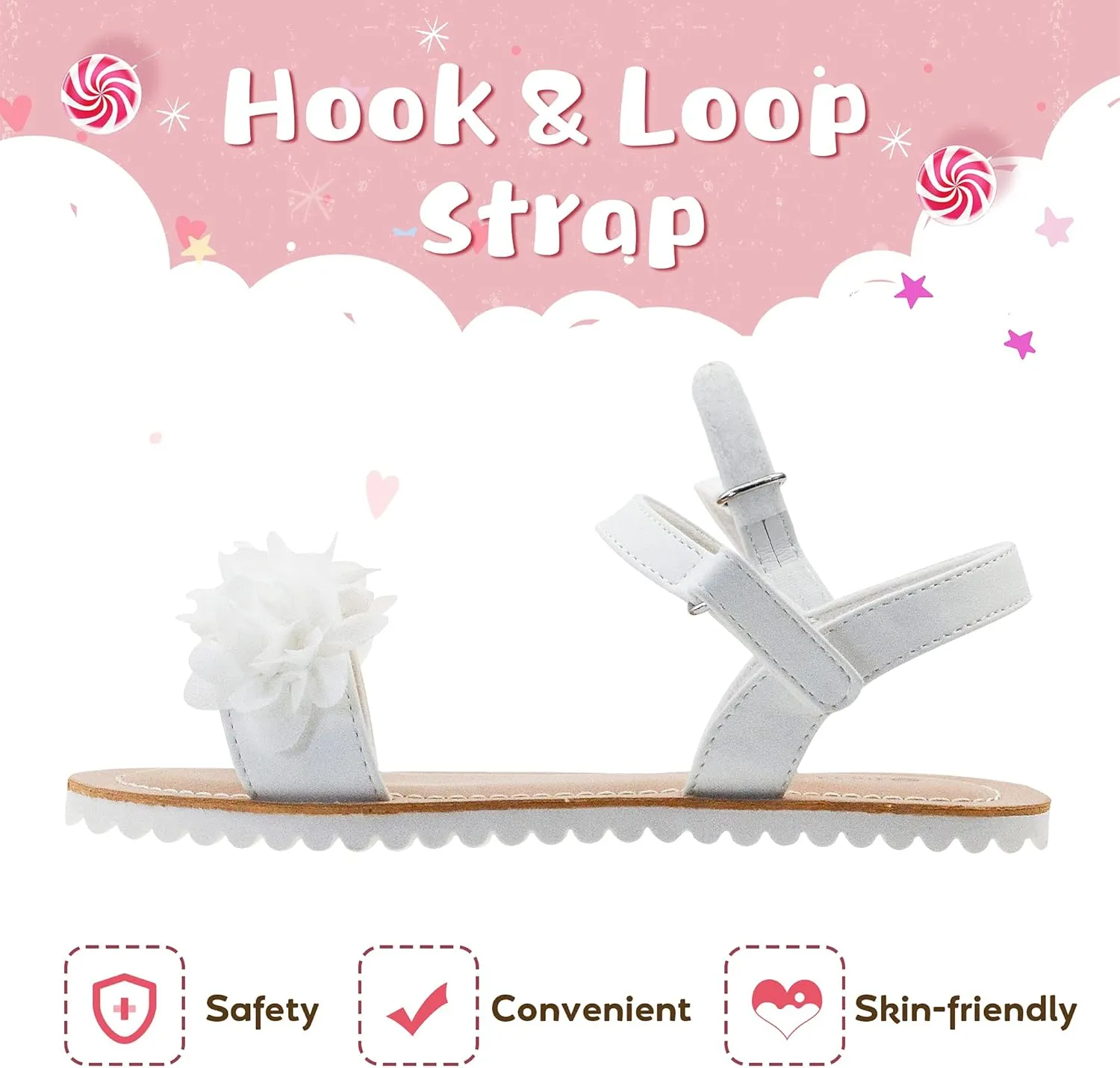 FLYFUPPY White Sandals for Girls Breathable Open Toe Wedding Flower Sandals with Rubber Sole, Indoor Outdoor Beautiful Summer Shoes (Little/Big Kids)