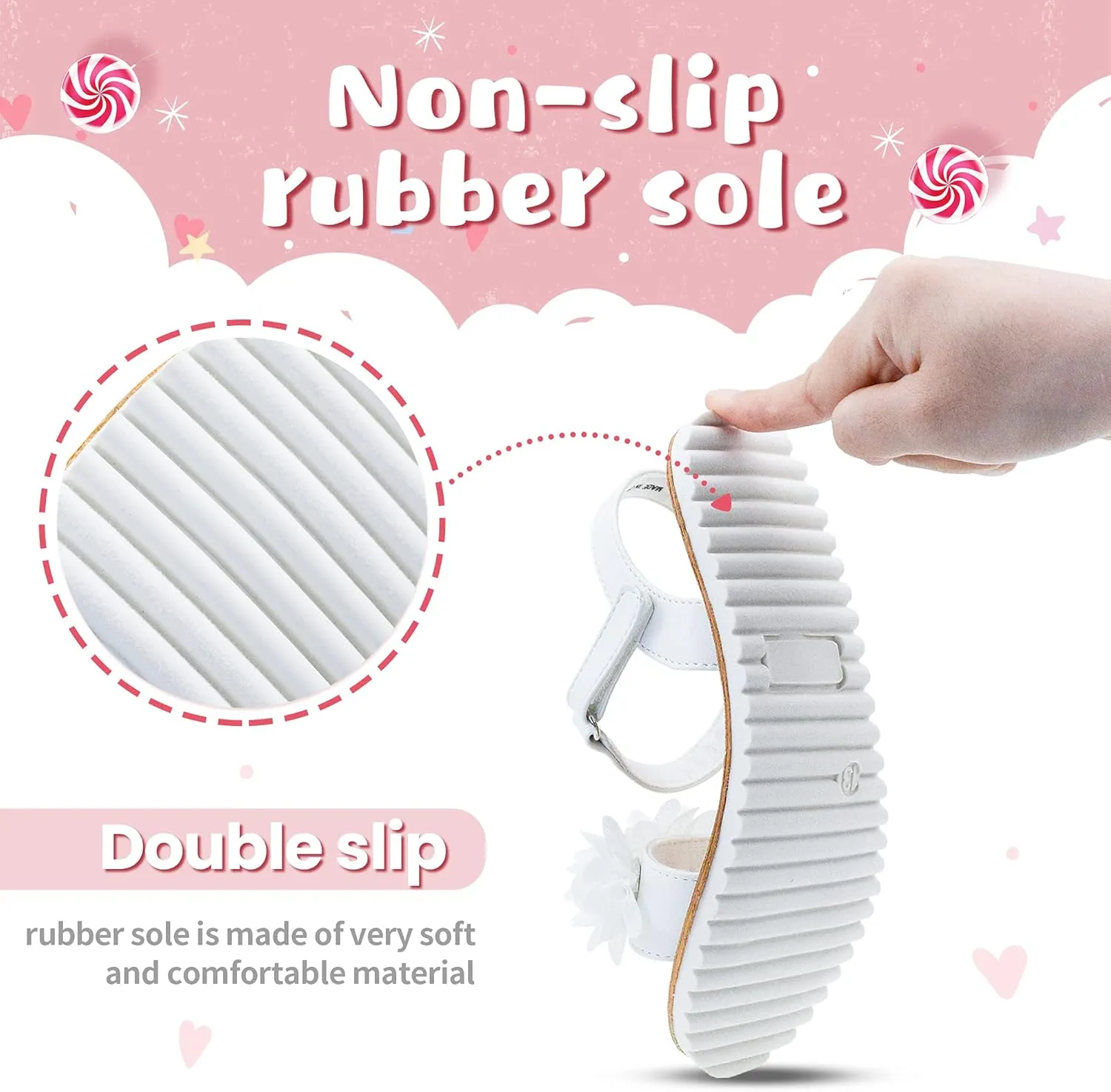 FLYFUPPY White Sandals for Girls Breathable Open Toe Wedding Flower Sandals with Rubber Sole, Indoor Outdoor Beautiful Summer Shoes (Little/Big Kids)