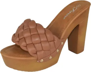 Forever Shoes Women Block High Heel Platform Sandals Braided Band Light Weight Slip On WOOD-06
