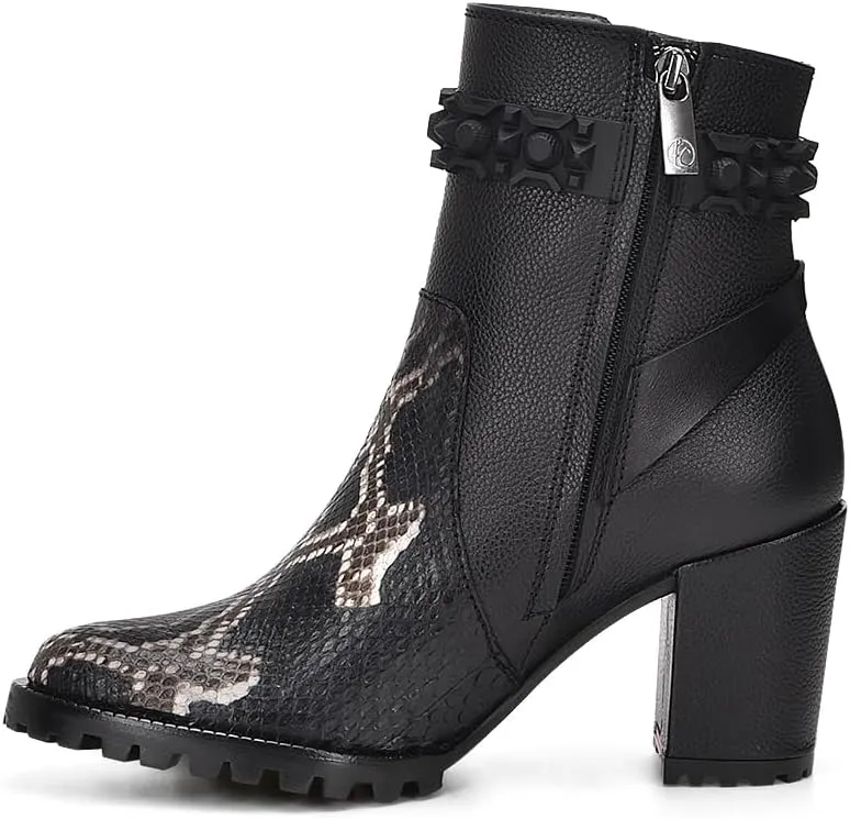 FRANCO CUADRA Women's Python and Leather Ankle Boots Black