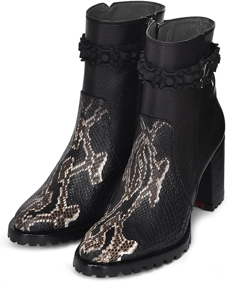 FRANCO CUADRA Women's Python and Leather Ankle Boots Black