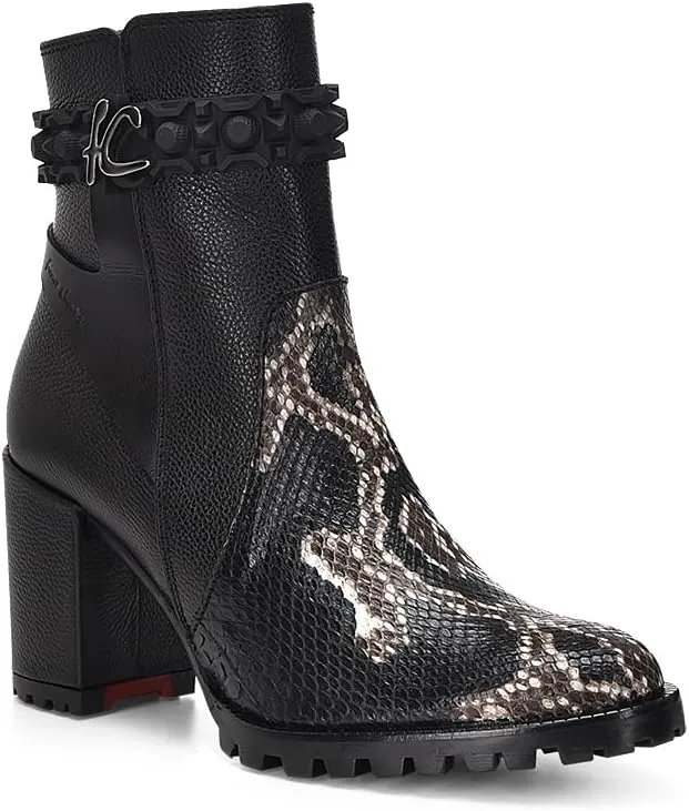 FRANCO CUADRA Women's Python and Leather Ankle Boots Black