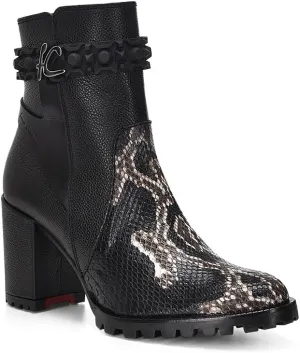 FRANCO CUADRA Women's Python and Leather Ankle Boots Black