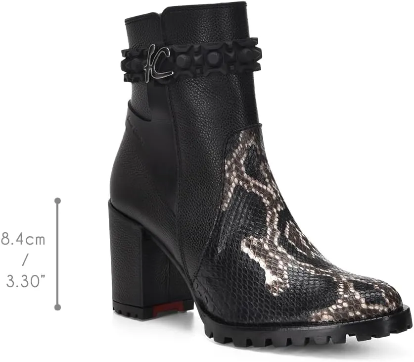 FRANCO CUADRA Women's Python and Leather Ankle Boots Black
