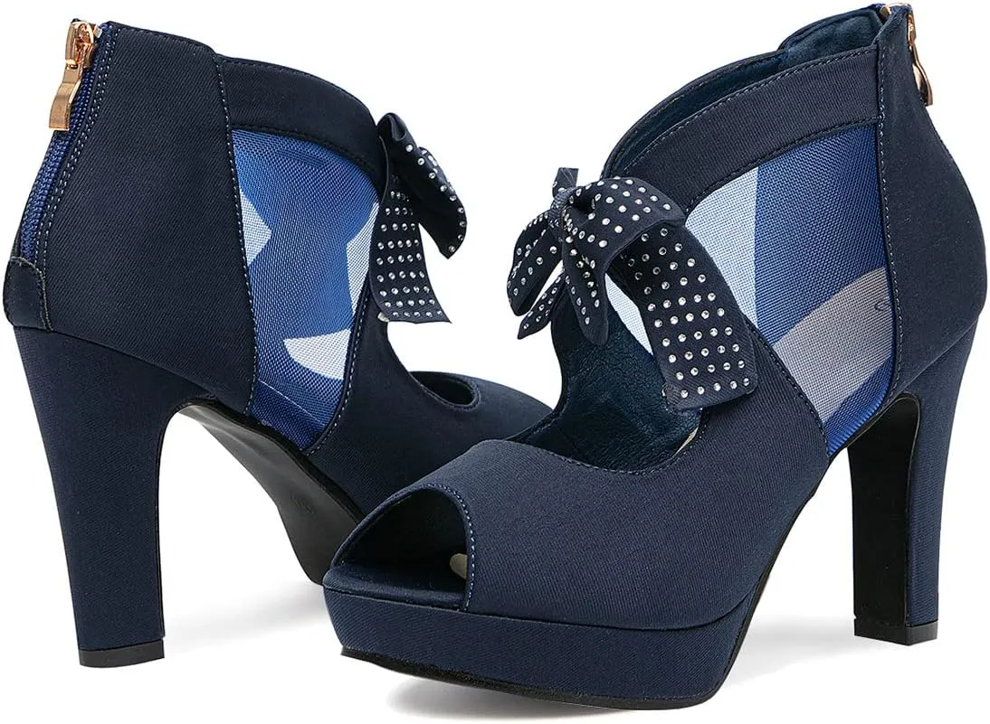 GATUXUS Open Toe Women Platform High Heel Shoes Bows Strappy Sandals