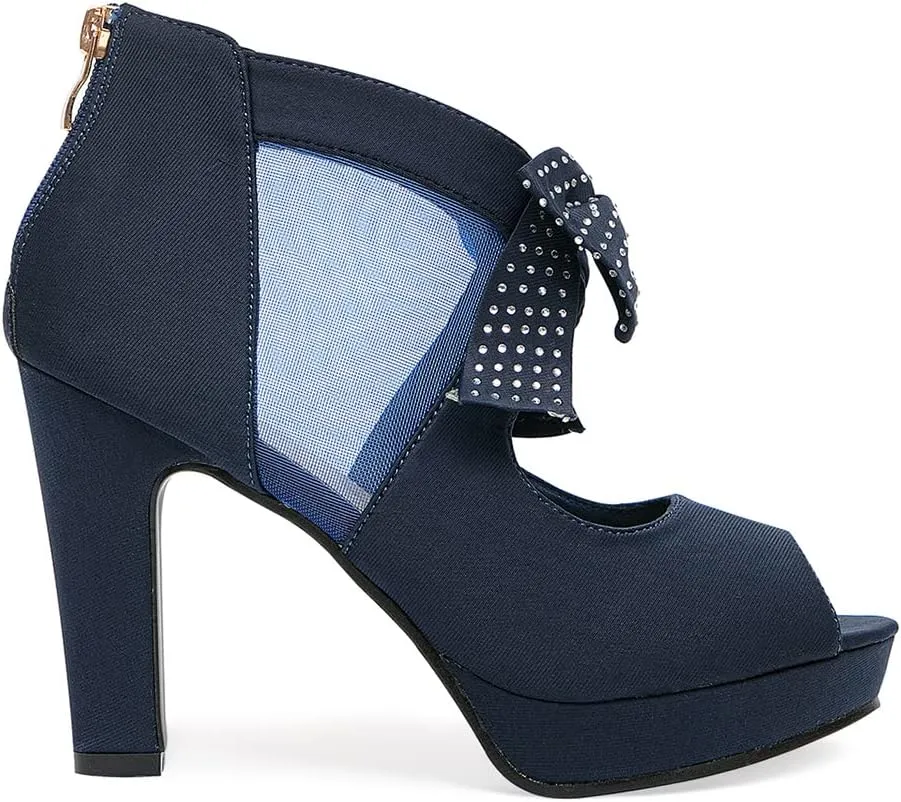 GATUXUS Open Toe Women Platform High Heel Shoes Bows Strappy Sandals