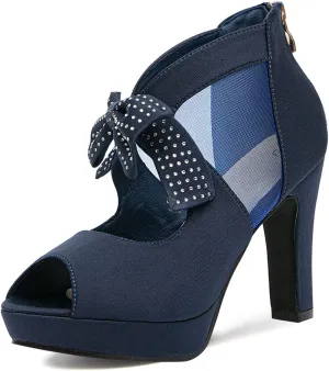 GATUXUS Open Toe Women Platform High Heel Shoes Bows Strappy Sandals