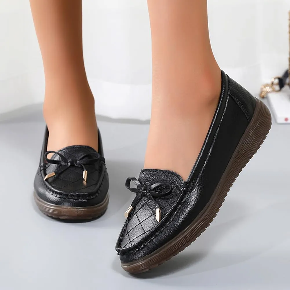 GEXECEUSS Womens Leather Penny Loafers: Comfort Boat Shoes for Working - Lightweight Casual Driving Shoes for Ladies