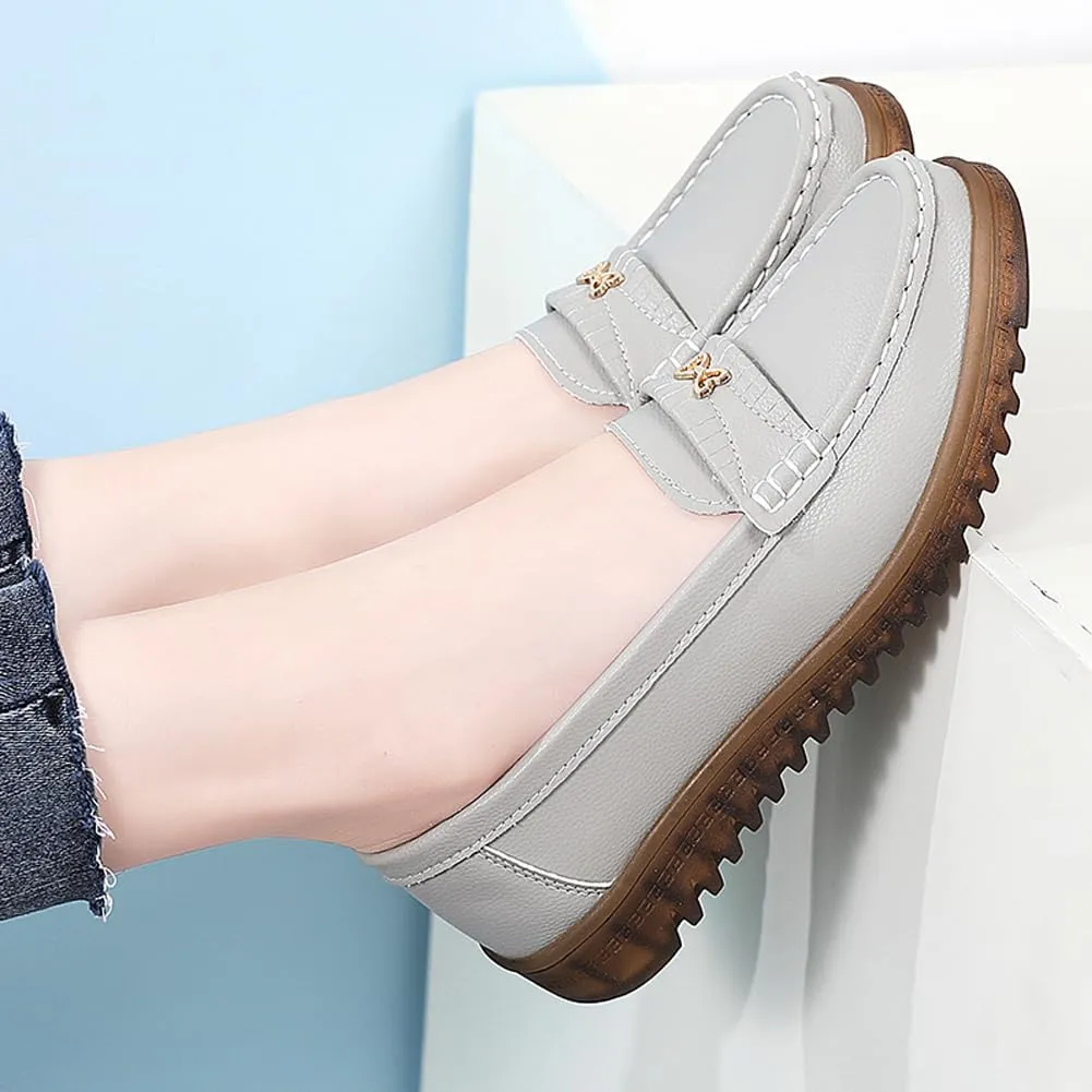 GEXECEUSS Womens Leather Penny Loafers: Comfort Boat Shoes for Working - Lightweight Casual Driving Shoes for Ladies