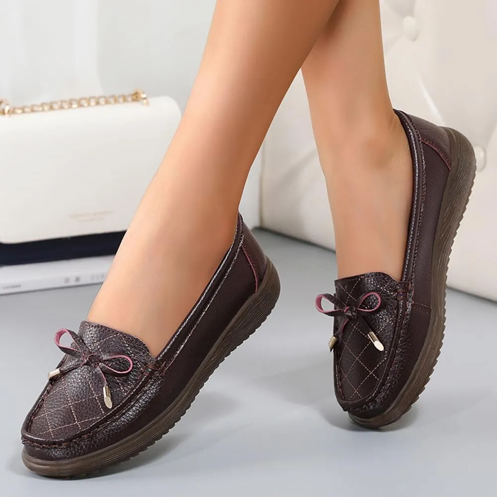 GEXECEUSS Womens Leather Penny Loafers: Comfort Boat Shoes for Working - Lightweight Casual Driving Shoes for Ladies