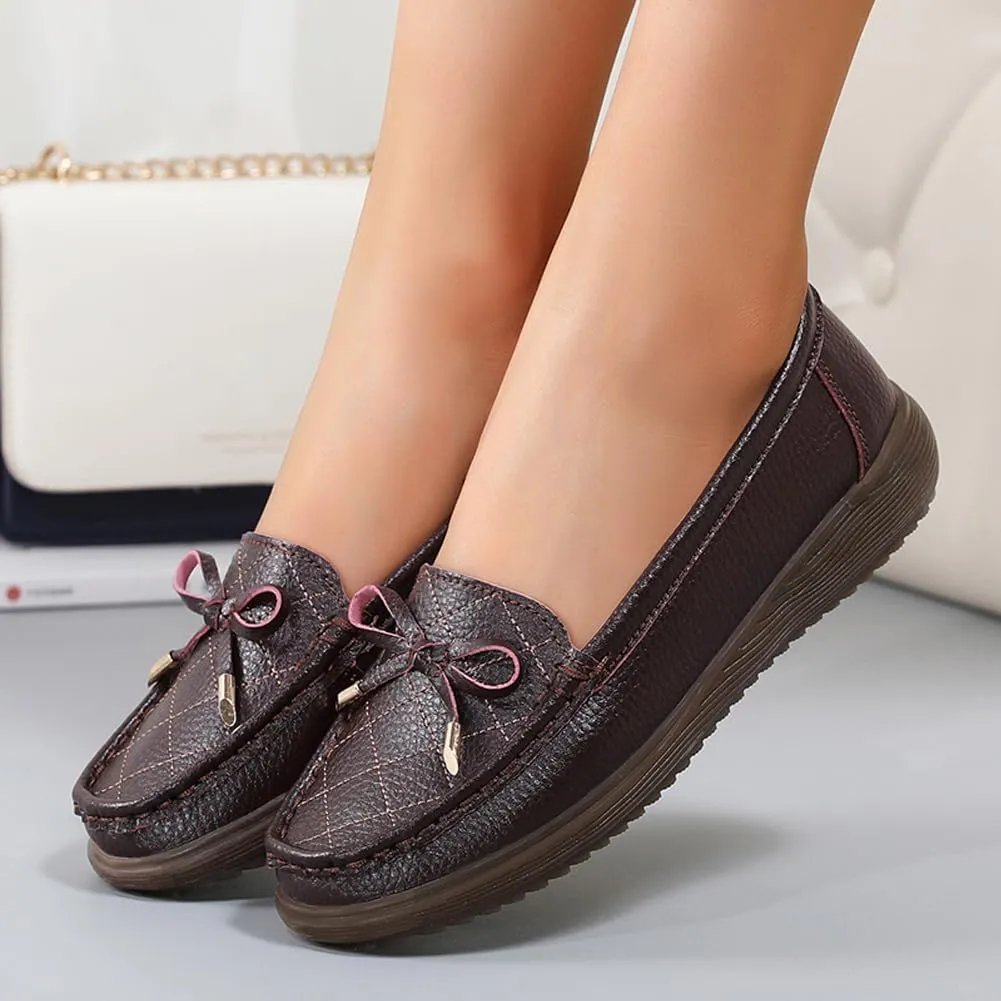 GEXECEUSS Womens Leather Penny Loafers: Comfort Boat Shoes for Working - Lightweight Casual Driving Shoes for Ladies