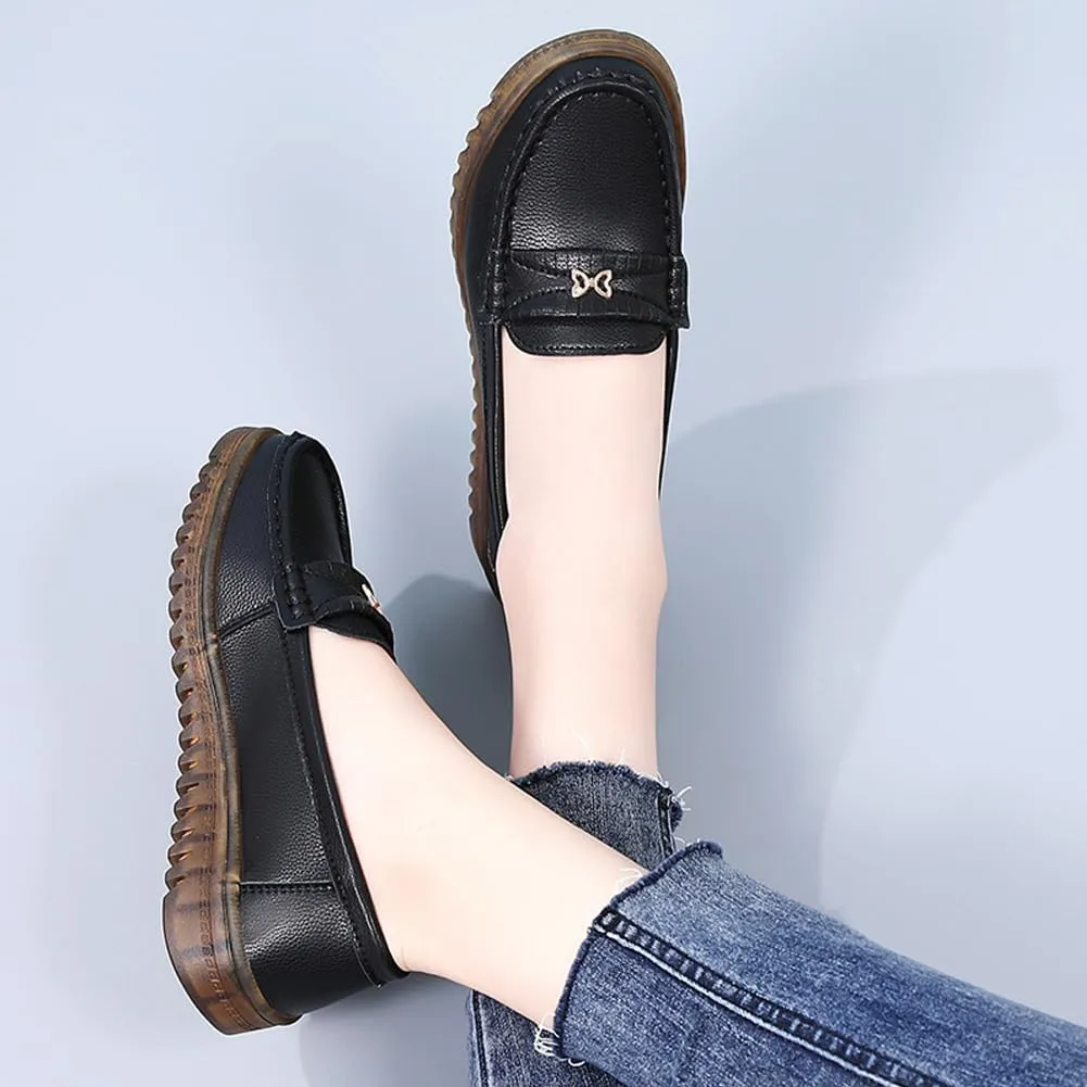 GEXECEUSS Womens Leather Penny Loafers: Comfort Boat Shoes for Working - Lightweight Casual Driving Shoes for Ladies
