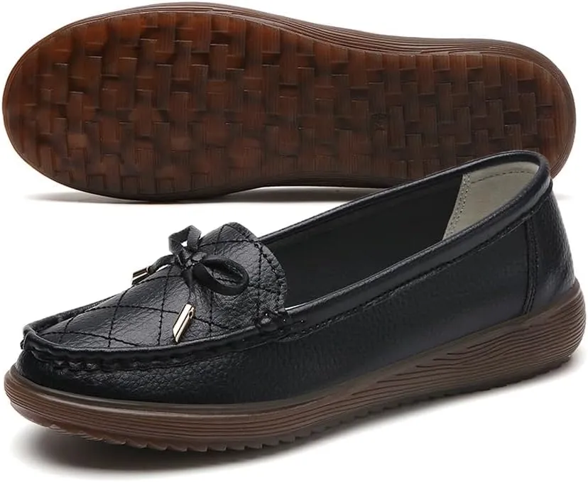 GEXECEUSS Womens Leather Penny Loafers: Comfort Boat Shoes for Working - Lightweight Casual Driving Shoes for Ladies