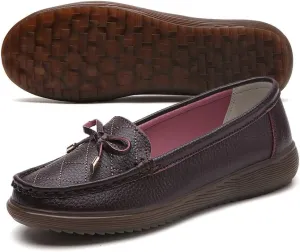 GEXECEUSS Womens Leather Penny Loafers: Comfort Boat Shoes for Working - Lightweight Casual Driving Shoes for Ladies