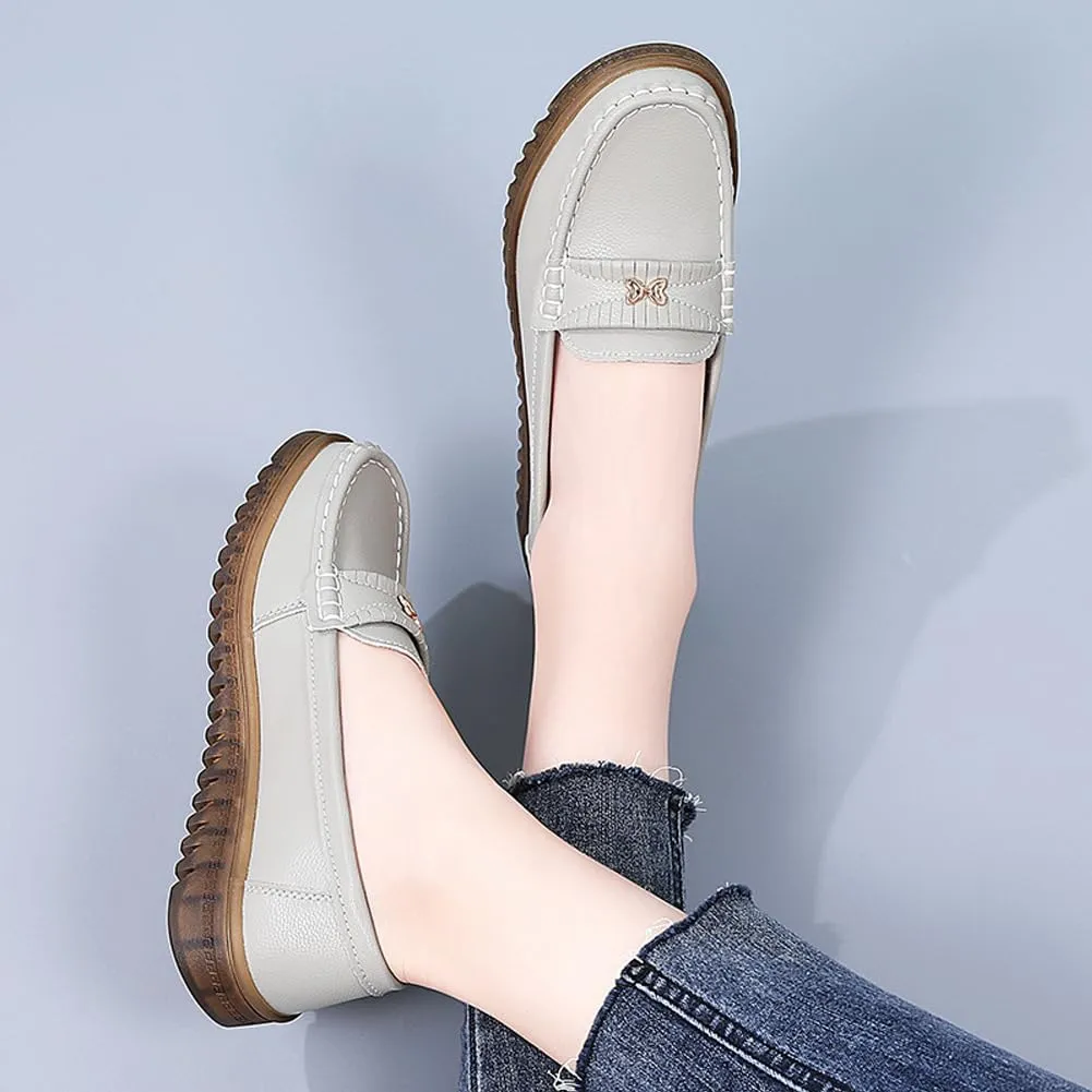 GEXECEUSS Womens Leather Penny Loafers: Comfort Boat Shoes for Working - Lightweight Casual Driving Shoes for Ladies