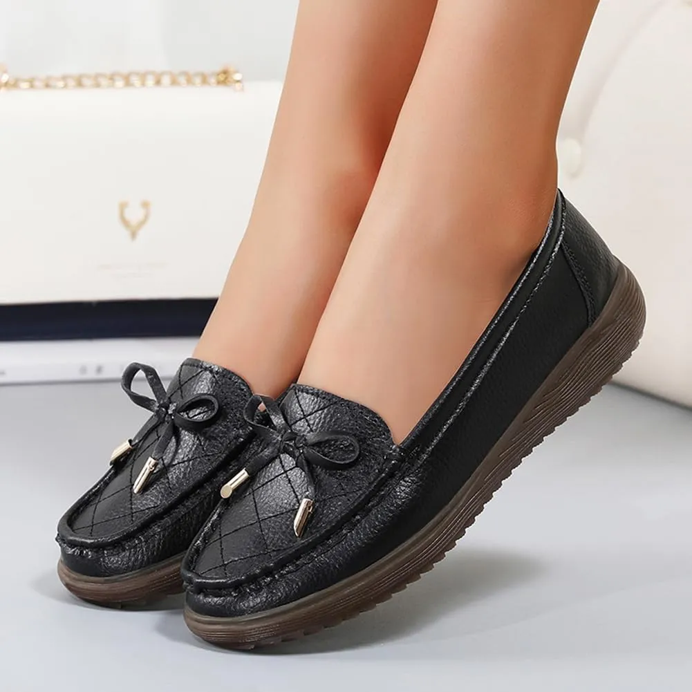 GEXECEUSS Womens Leather Penny Loafers: Comfort Boat Shoes for Working - Lightweight Casual Driving Shoes for Ladies
