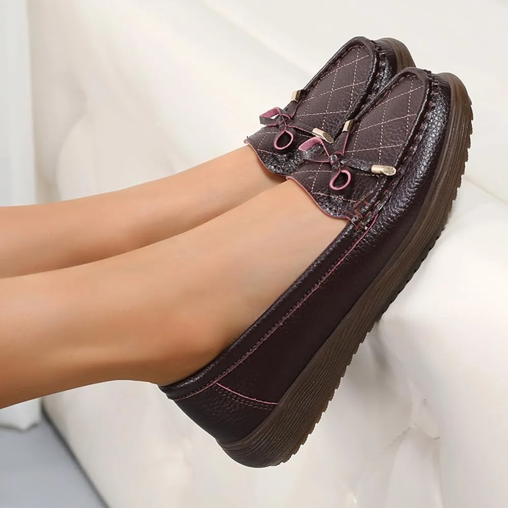 GEXECEUSS Womens Leather Penny Loafers: Comfort Boat Shoes for Working - Lightweight Casual Driving Shoes for Ladies