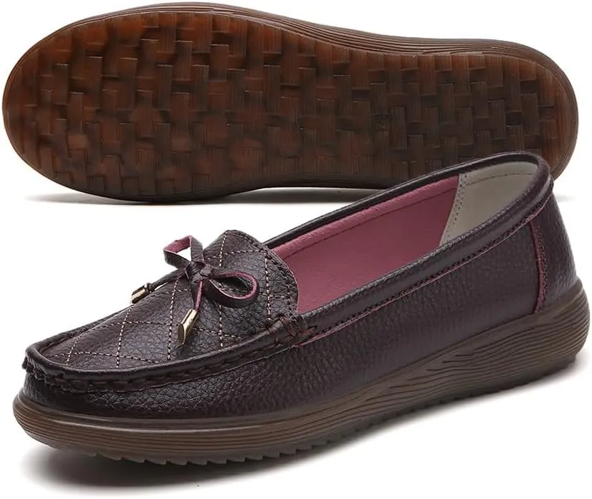GEXECEUSS Womens Leather Penny Loafers: Comfort Boat Shoes for Working - Lightweight Casual Driving Shoes for Ladies