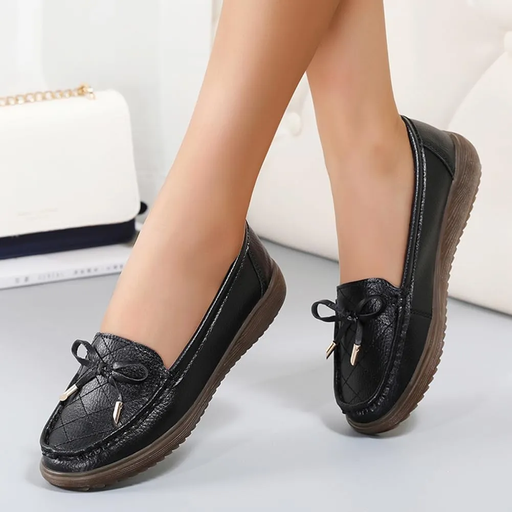 GEXECEUSS Womens Leather Penny Loafers: Comfort Boat Shoes for Working - Lightweight Casual Driving Shoes for Ladies