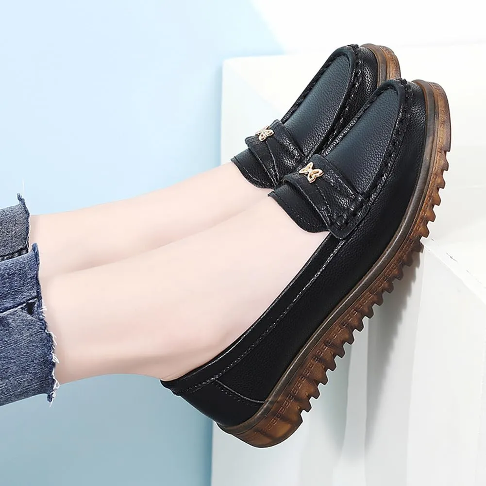 GEXECEUSS Womens Leather Penny Loafers: Comfort Boat Shoes for Working - Lightweight Casual Driving Shoes for Ladies