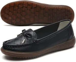 GEXECEUSS Womens Leather Penny Loafers: Comfort Boat Shoes for Working - Lightweight Casual Driving Shoes for Ladies